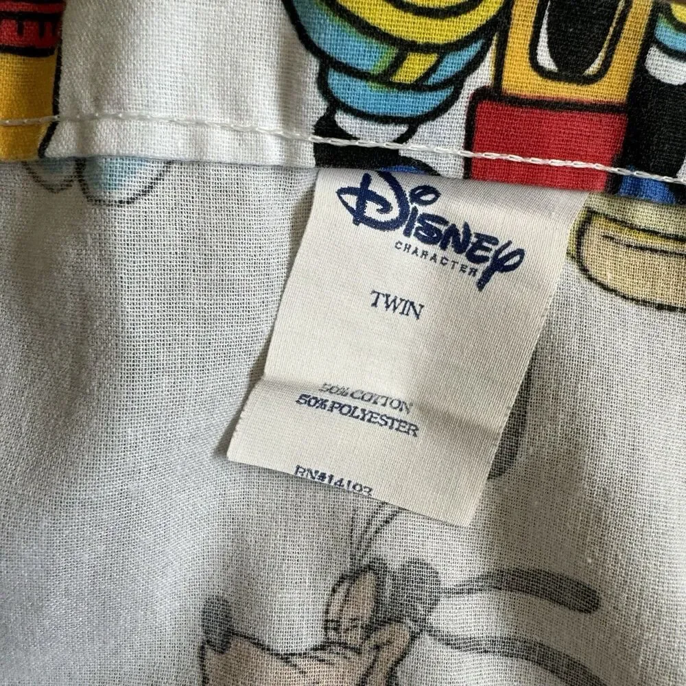 Vtg Disney Mickey Mouse Bicycling Twin bed Fitted Sheet Only Bike Goofy Fabric